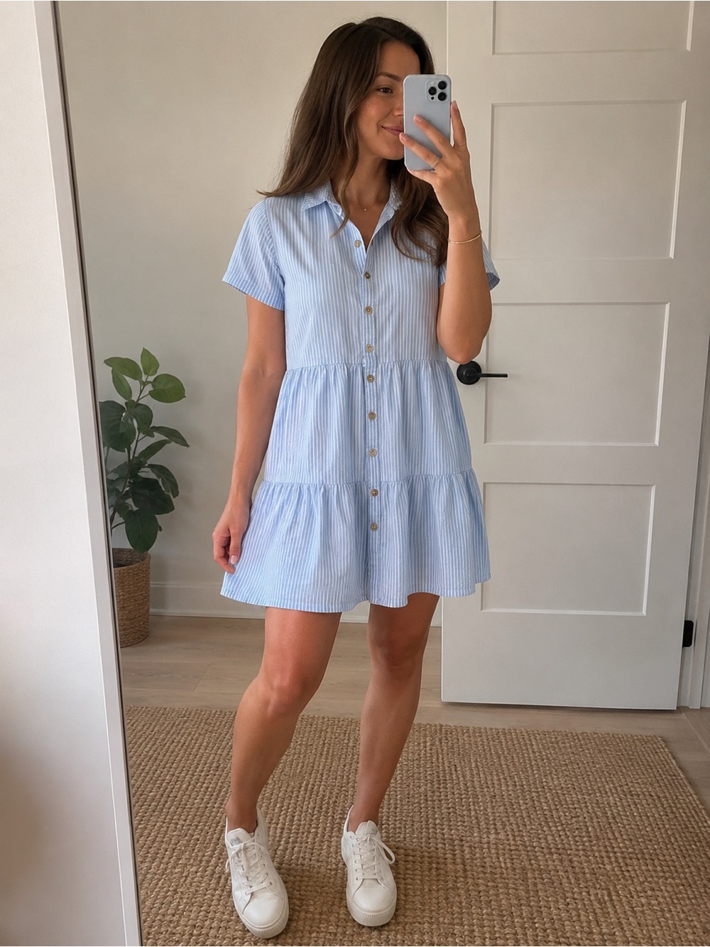 Cotton On Blue & White Striped Tiered Mini Shirt Dress Size 8